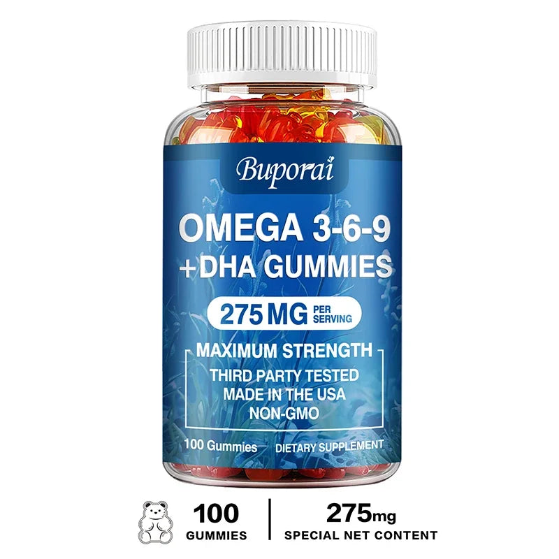 Omega 3 6 9 + DHA Gummies - Improves Circulation & Increases Antioxidant Activity, Supports Eye, Skin, Brain and Immune Health