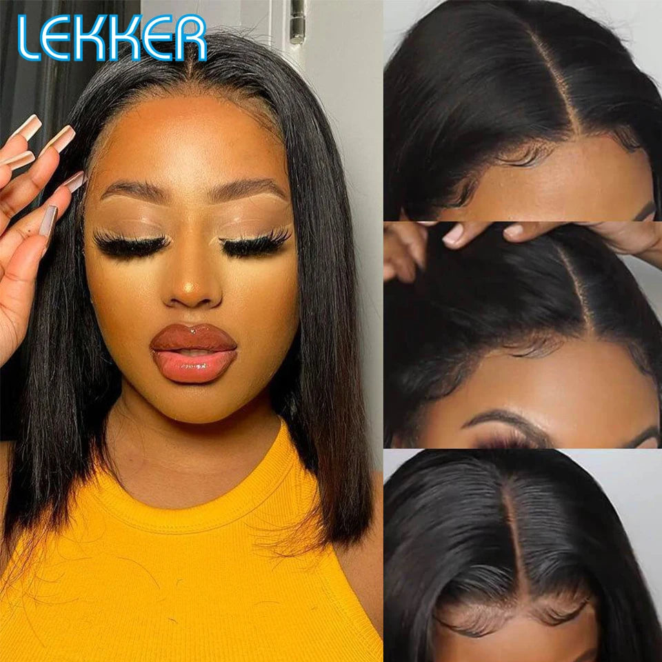 Lekker Blonde Long Pixie Cut Straight Bob 13x1 T Lace Front 100% Human Hair Wigs For Women Glueless Brazilian Remy Hair Colored