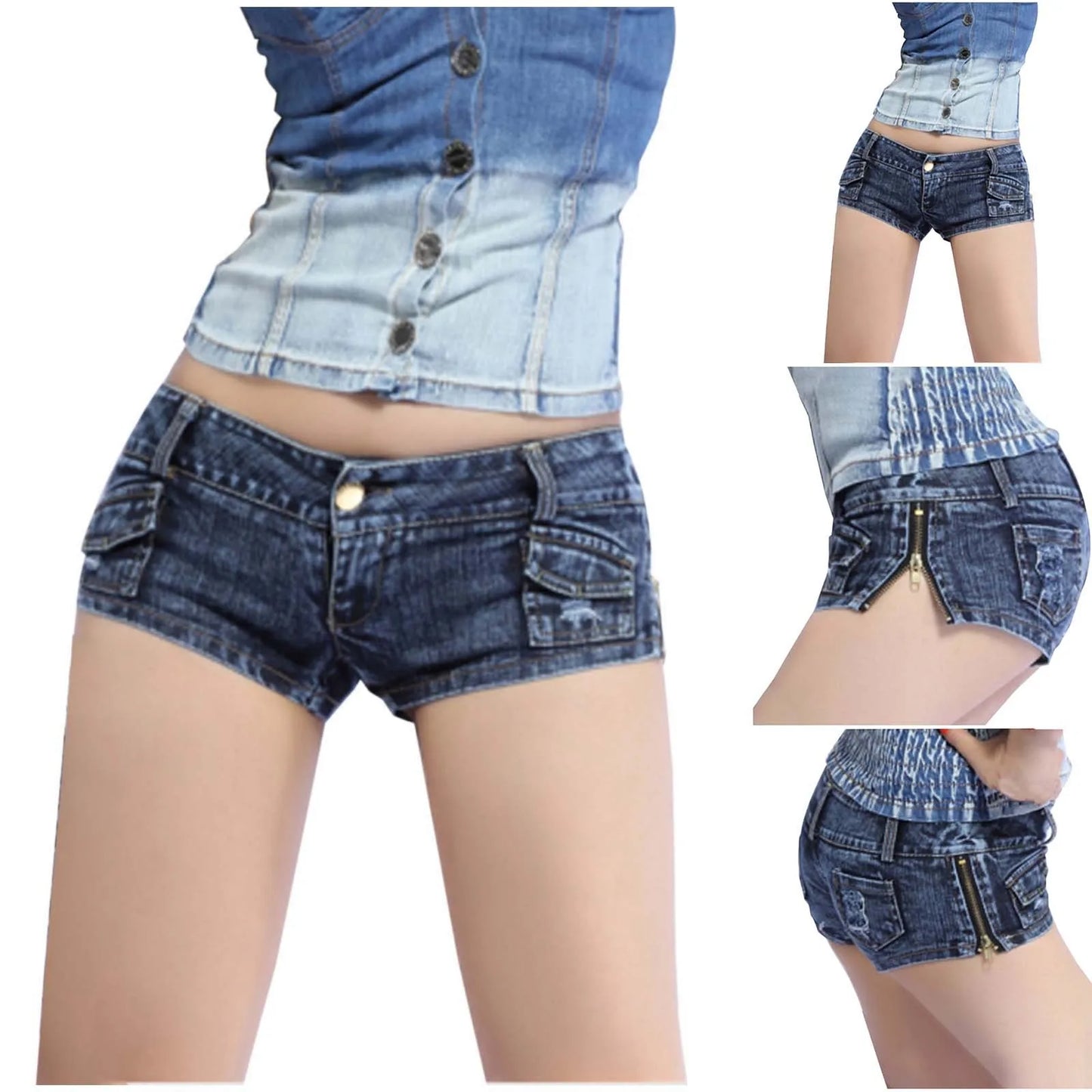 Retro Ripped Shorts Womens' Side Slit Denim Trouser Summer Denim Pants Button Pockets High Waisted Shorts Stylish Slacks