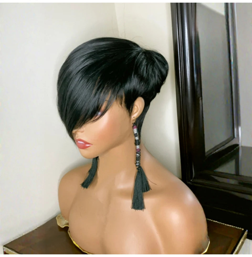 Short Bob Straight Human Hair Wigs Natural Black Brazilian Virgin Hair Pixie Cut Wig For Black Women Full Machine Made Wigs