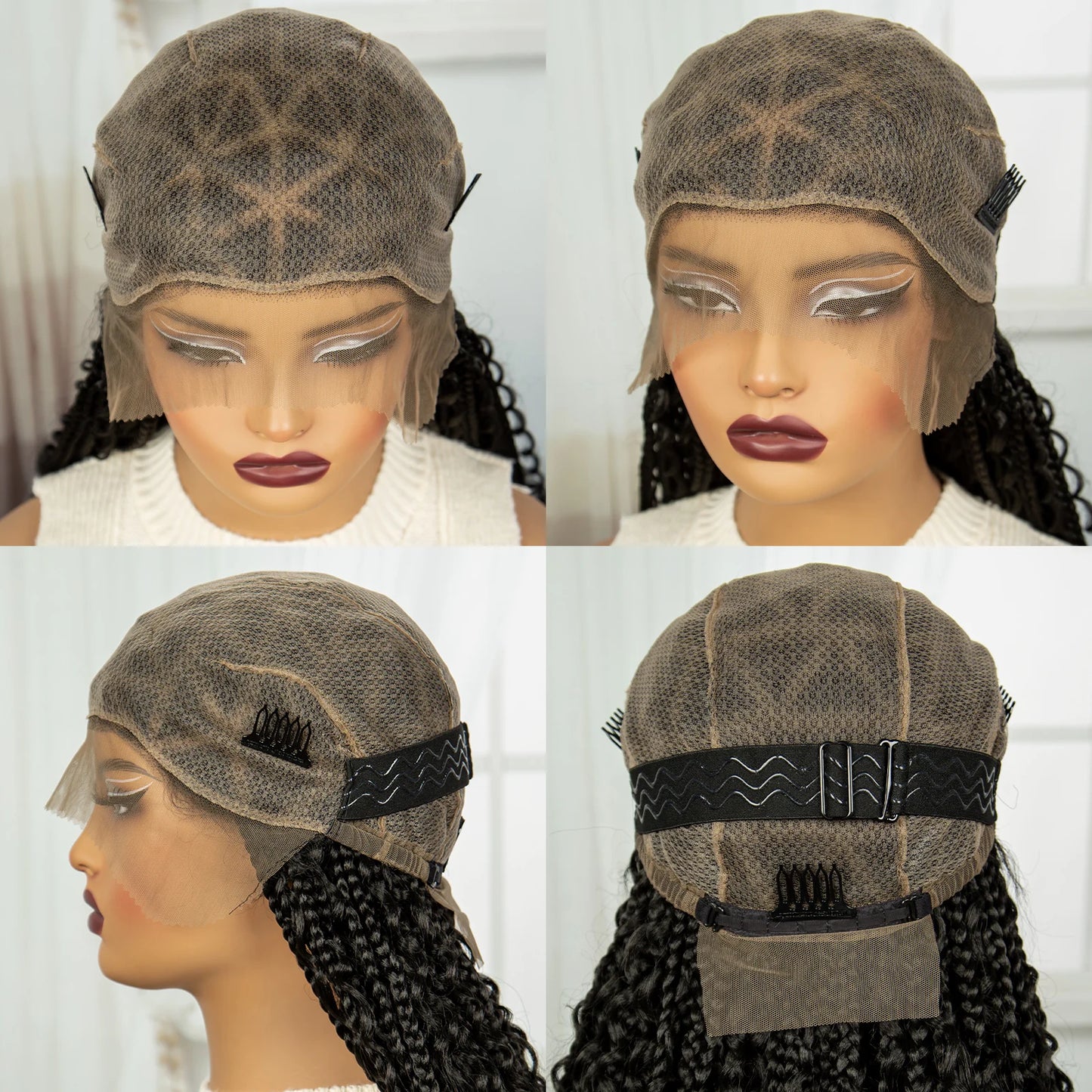 32 inch Synthetic Braided Wigs Natural Curly Boho Braideds Wigs Full Lace Knotless Box Braids Wig with Baby Hair for Black Women