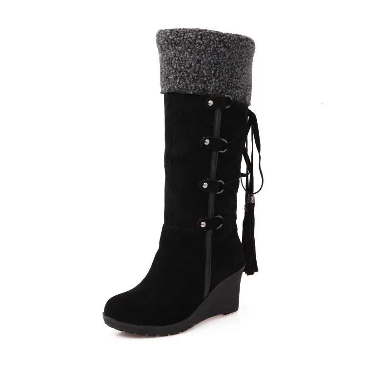 Women's High Boots 2022 Winter Fashion Lace-up Tassel Long Boots Women Platform Wedge Snow Boots Warm Cotton Boots Botas Mujer