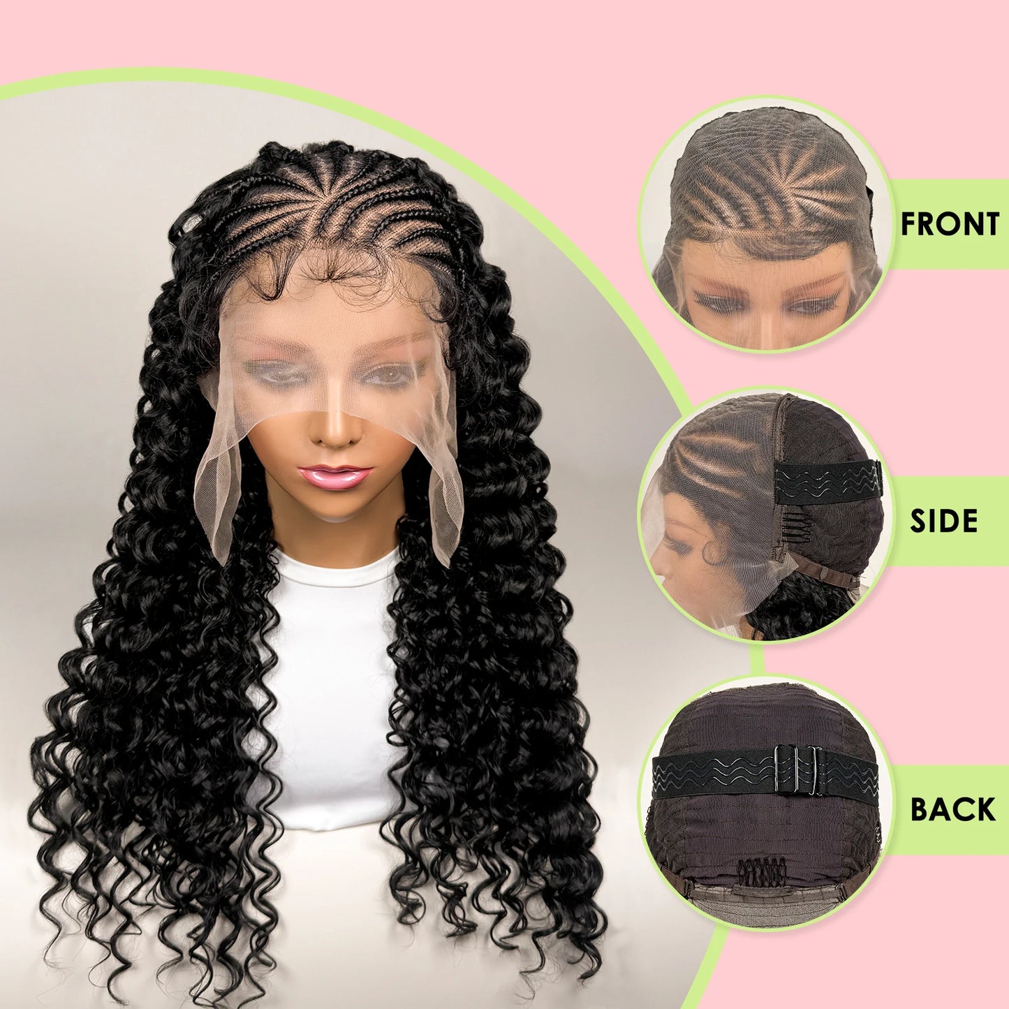 14/22inch Lemonade Braid Synthetic Cornrow Braided Wigs Deep Wave Pre-plucked Baby Hair For Black Women