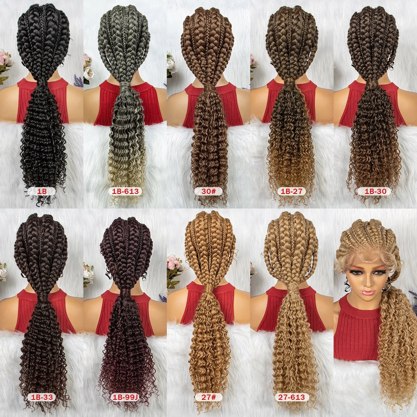 Lace Frontal Synthetic Braided Wigs Lace Front Braided Ponytail Wig Natural Knotless with Baby Hair for Black Women Daily Use