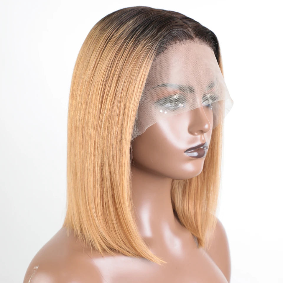 Lekker Blonde Long Pixie Cut Straight Bob 13x1 T Lace Front 100% Human Hair Wigs For Women Glueless Brazilian Remy Hair Colored
