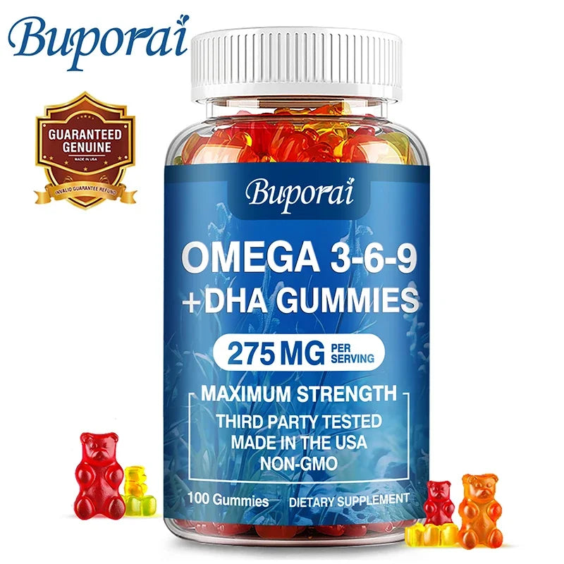 Omega 3 6 9 + DHA Gummies - Improves Circulation & Increases Antioxidant Activity, Supports Eye, Skin, Brain and Immune Health