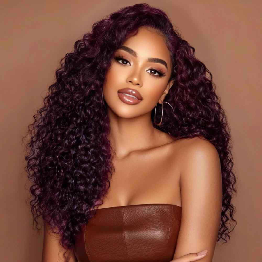 UNice Pre Everything 13x4 Lace Frontal Black Cherry Water Wave Human Hair Wig Pre Ear Tape Peel & Stick Glueless Wig Ready-to-go