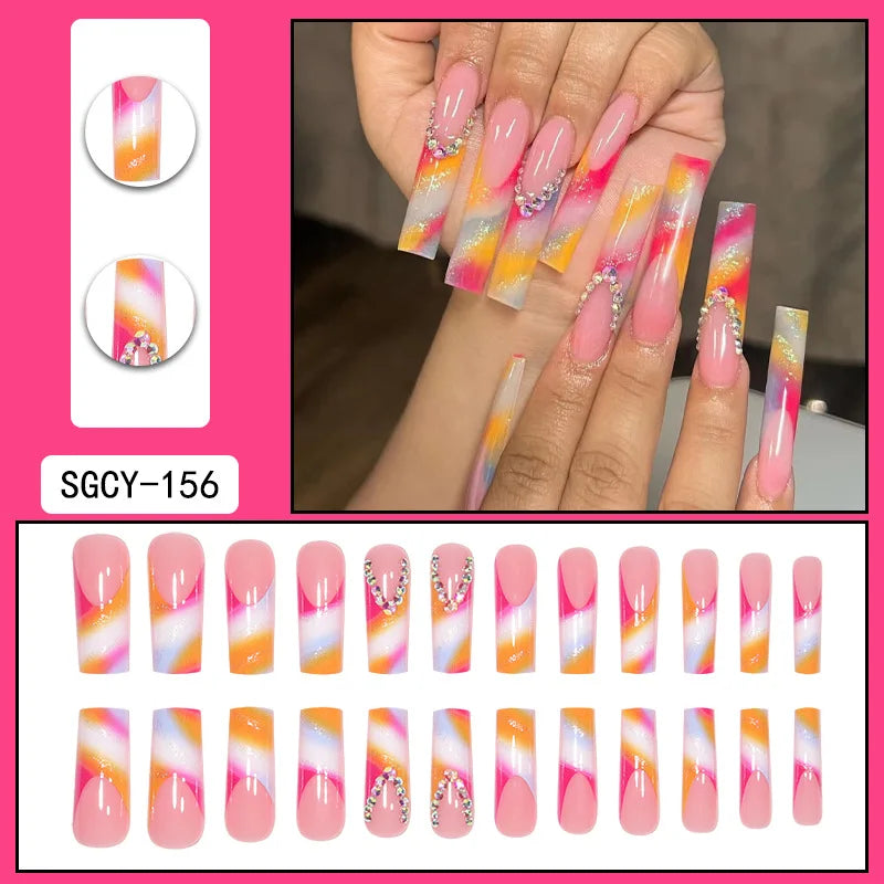 24 Long Coffin Wholesale fake nails art, latest finger artificial nail press on nails