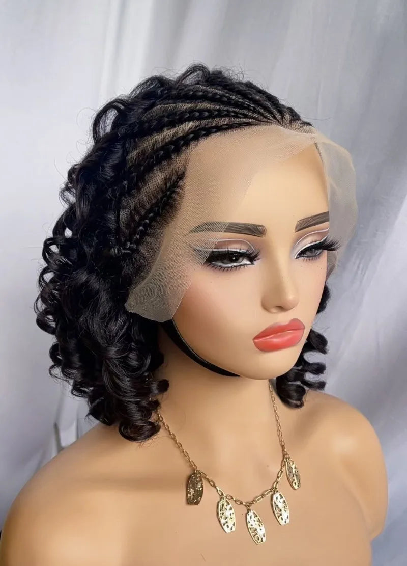 Bouncy Curly 13x4 Lace Braided Short Curly Wigs 100% Human Hair Loose Wave Transparent Lace Brazilian Virgin Hair Remy Soft