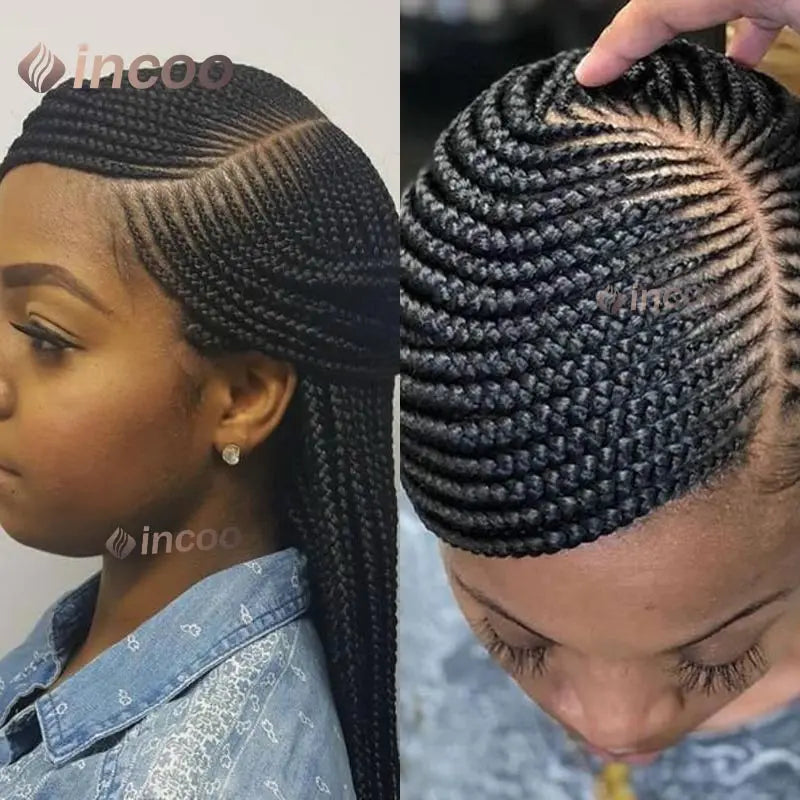 36" Cornrow Braided Wigs Synthetic Handmade Side Part Braided Wig Full Lace Frontal Braiding Wig Goddess Knotless Box Braids Wig