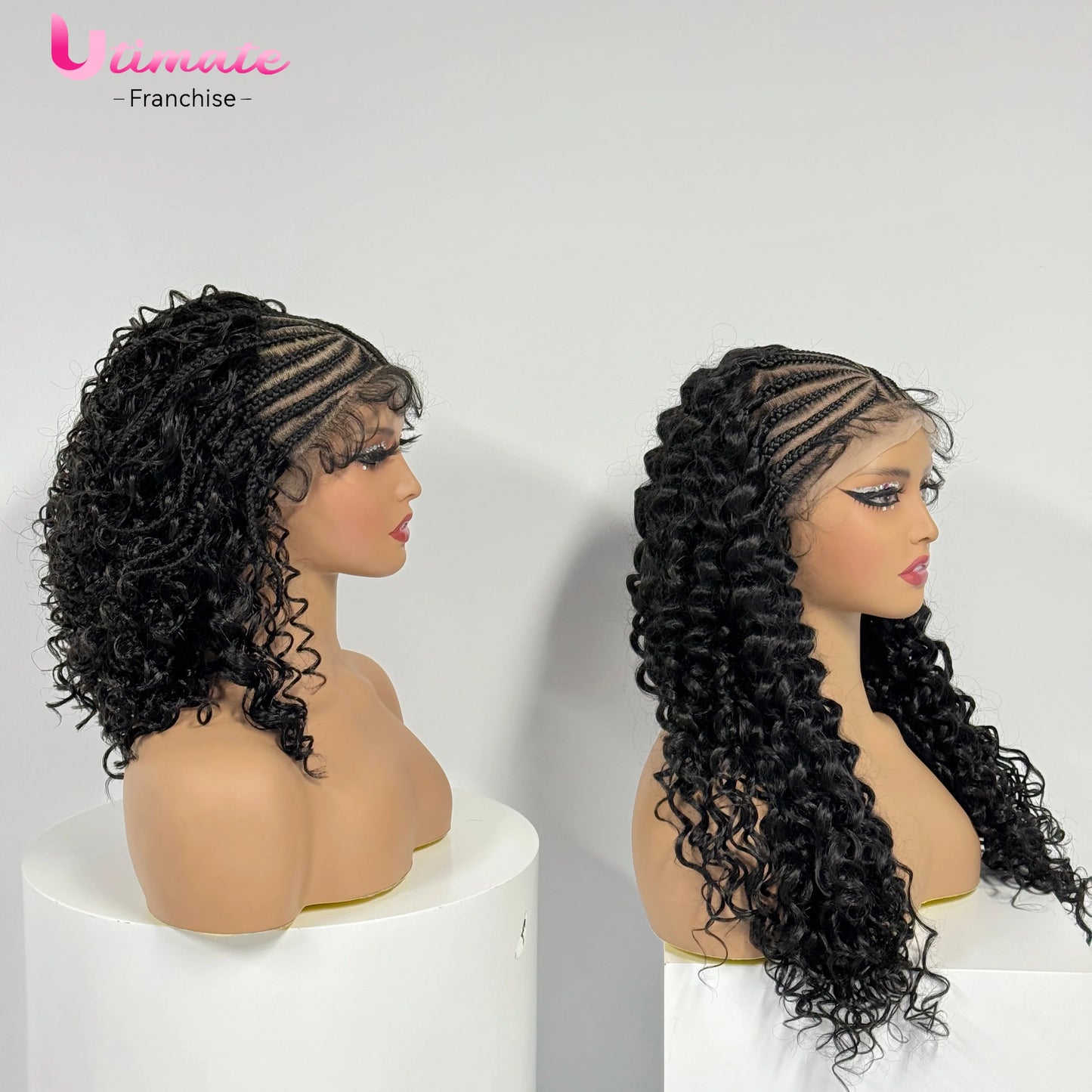 14/22inch Lemonade Braid Synthetic Cornrow Braided Wigs Deep Wave Pre-plucked Baby Hair For Black Women