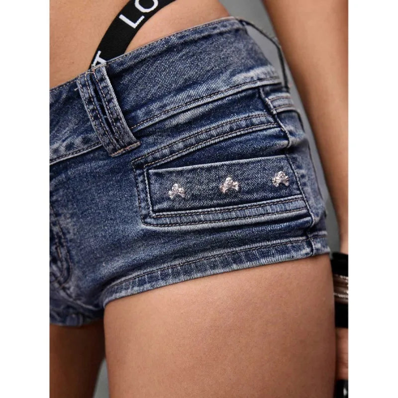 Women's Low Waist High Stretch Denim Shorts Vintage Blue Casual Sexy Mini Hot Pants Streetwear Clubwear Summer Fashion