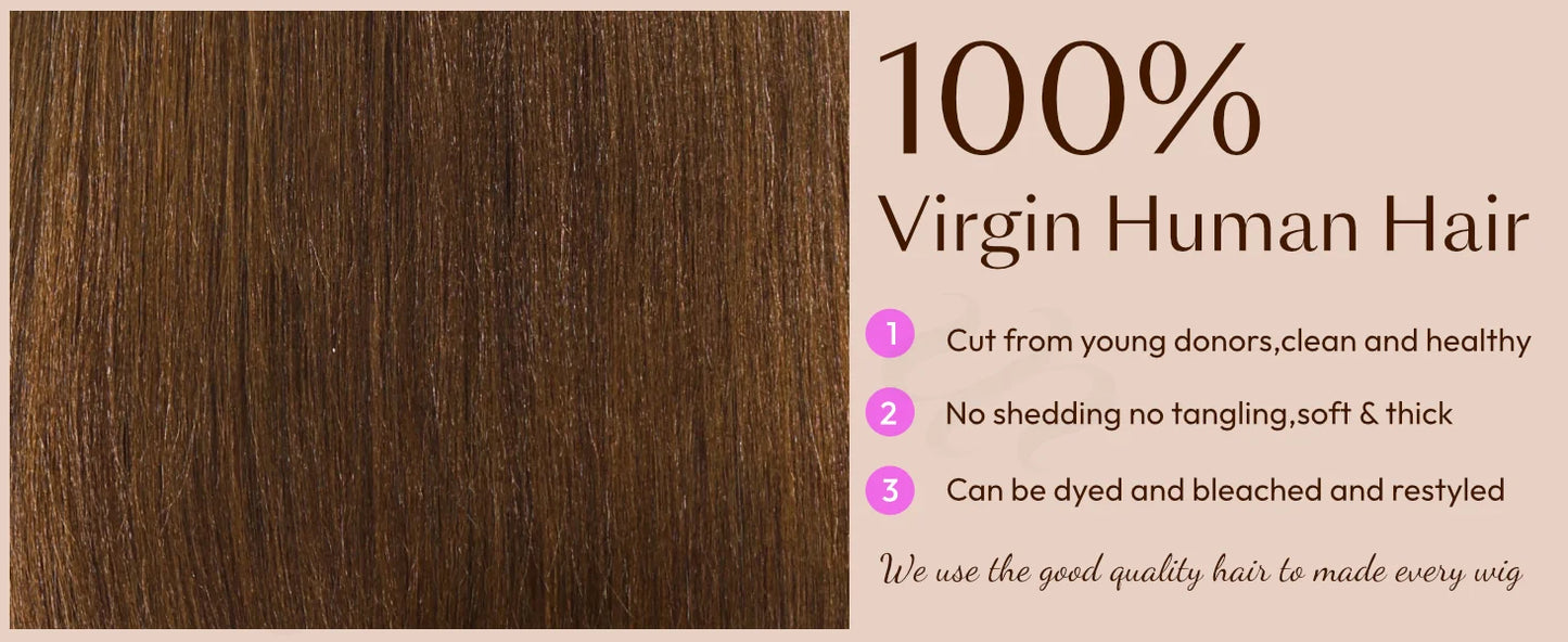 UNICE Chestnut Brown Ombre Yaki Straight Bob Human Hair Wig 7x5 & 13x4 Lace Glueless Wig 150% Density