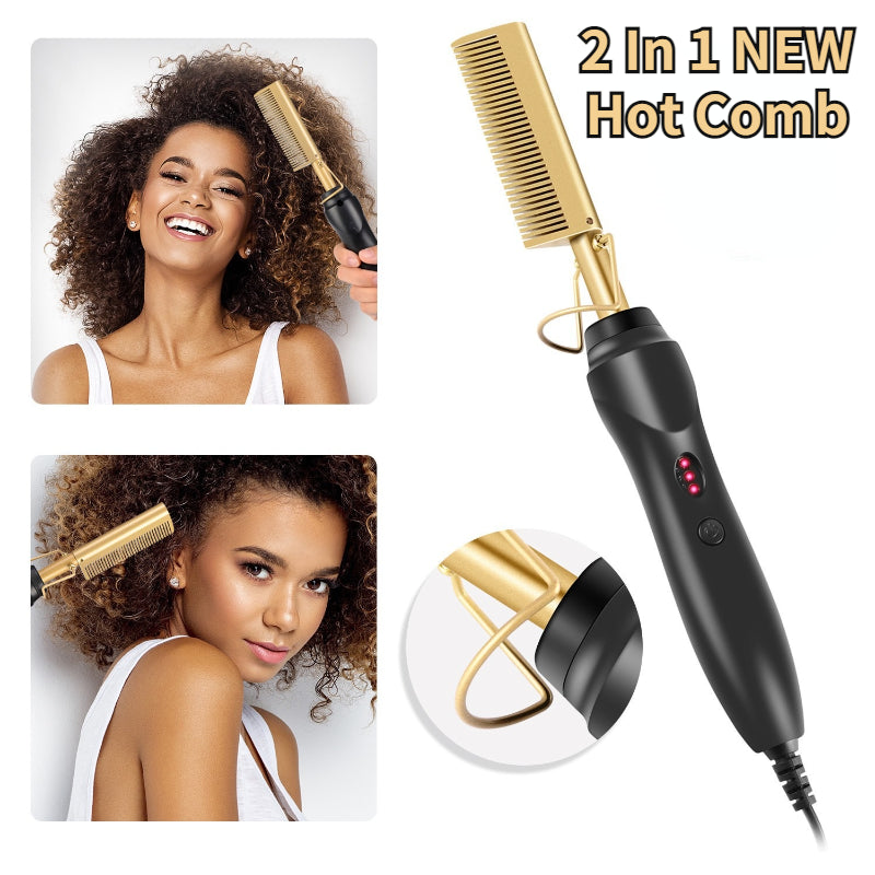 2 in 1 Electric Hot Heating Comb Hair Straightener Curler Flat Irons Wet Dry Hair Iron Straightening Brush Hair Styling Tools