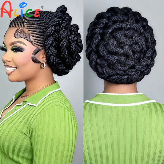 Short Natural Cornrow Braided Wigs Synthetic Full Lace Bantu Braided Wigs Knotless Braids Wigs with Baby Hair for Black Women