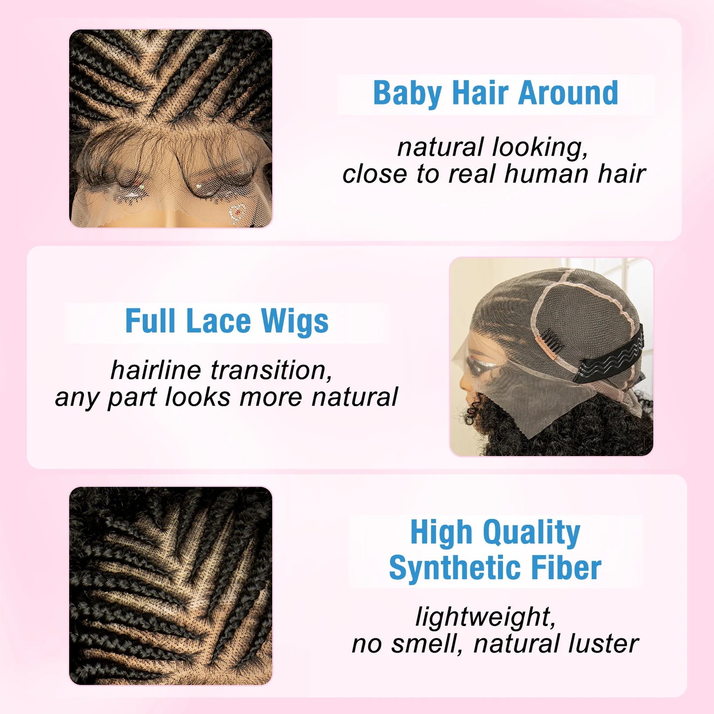 Full Lace Afro Braided Wig for Women African Wig Cornrow Braids Lace Wig with Baby Hair 8 Inch Short Kinky Curly Braid Wigs