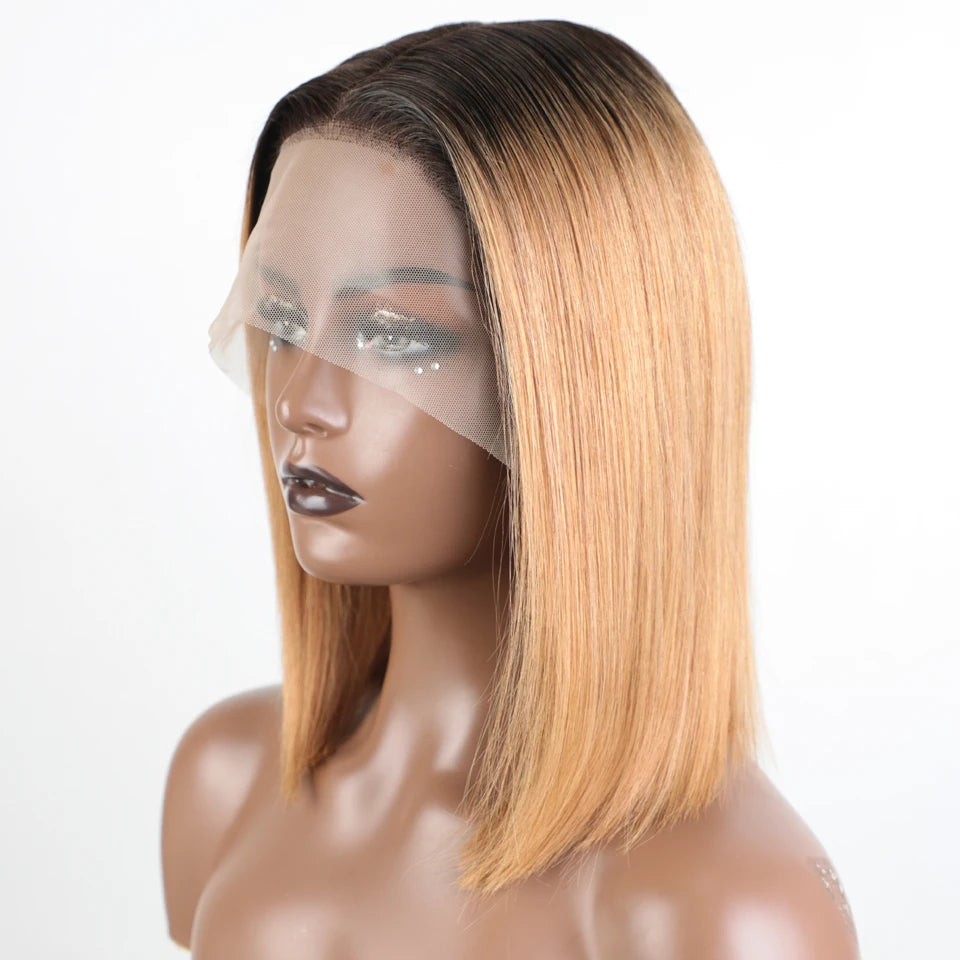 Lekker Blonde Long Pixie Cut Straight Bob 13x1 T Lace Front 100% Human Hair Wigs For Women Glueless Brazilian Remy Hair Colored