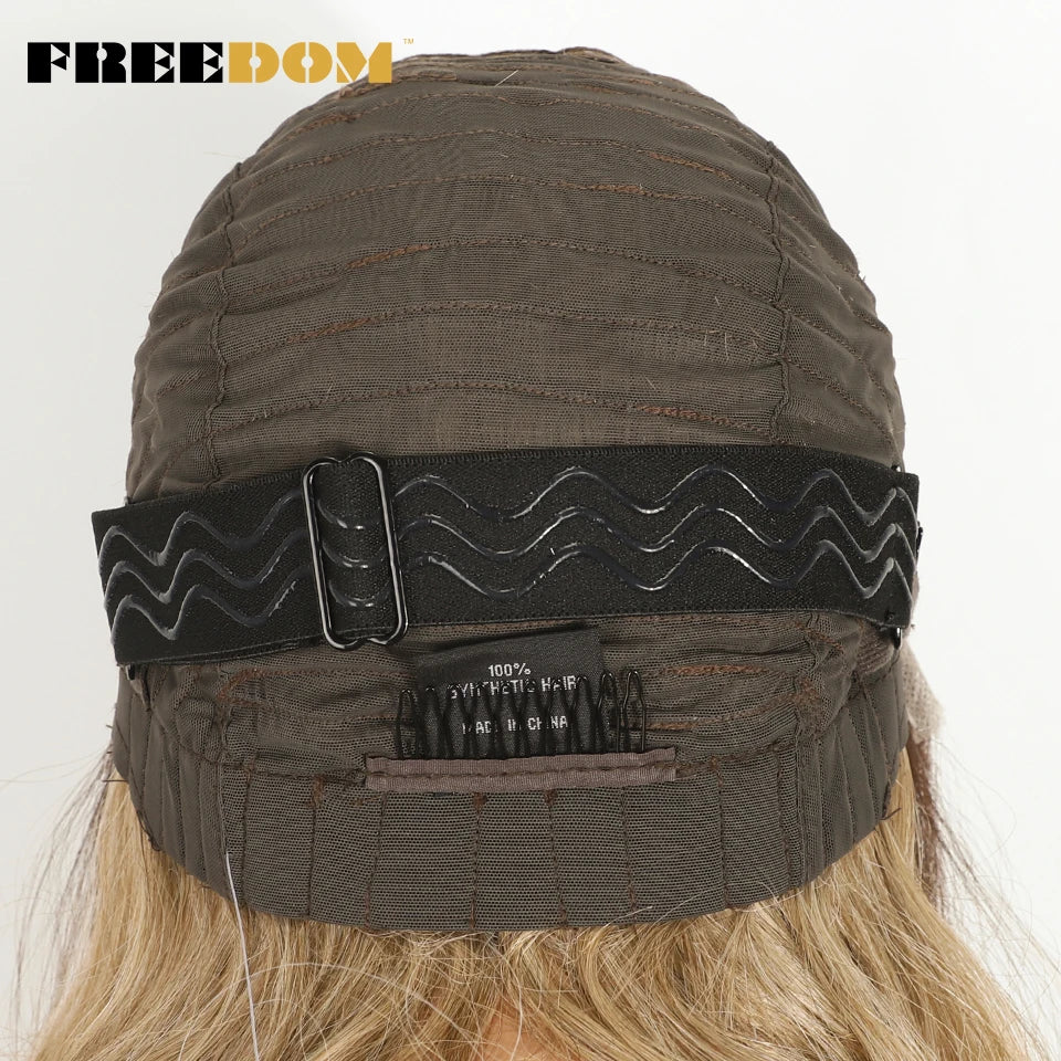 FREEDOM Body Wave Synthetic Lace Front Wigs For Women 9x6 Pre Plucked Lace Wig 20 inches Pre-cut Ombre Brown Blonde Cosplay Wigs