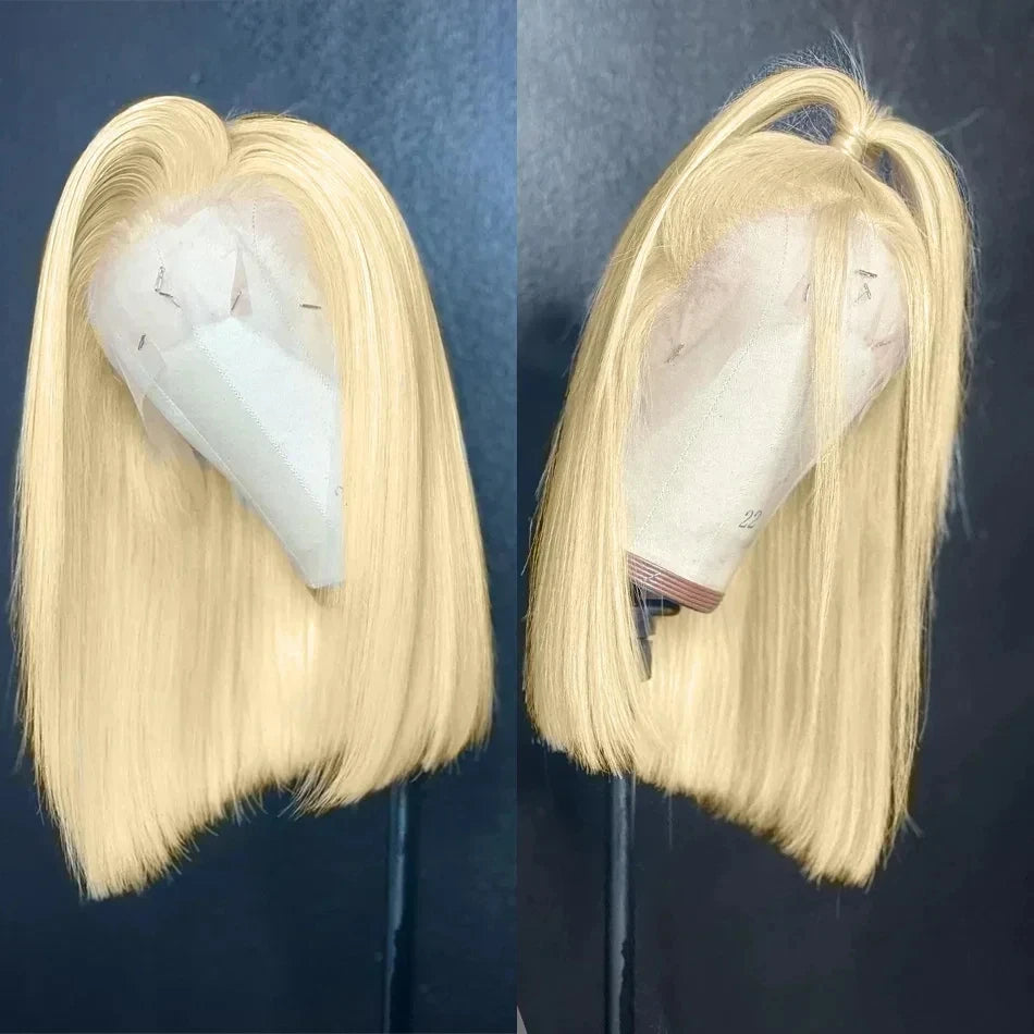 613 Honey Blonde 13x4 HD Transparent Lace Short Bob Wig Pre-Plucked Straight Full Frontal Human Hair Wig for Women