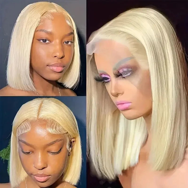 613 Honey Blonde 13x4 HD Transparent Lace Short Bob Wig Pre-Plucked Straight Full Frontal Human Hair Wig for Women