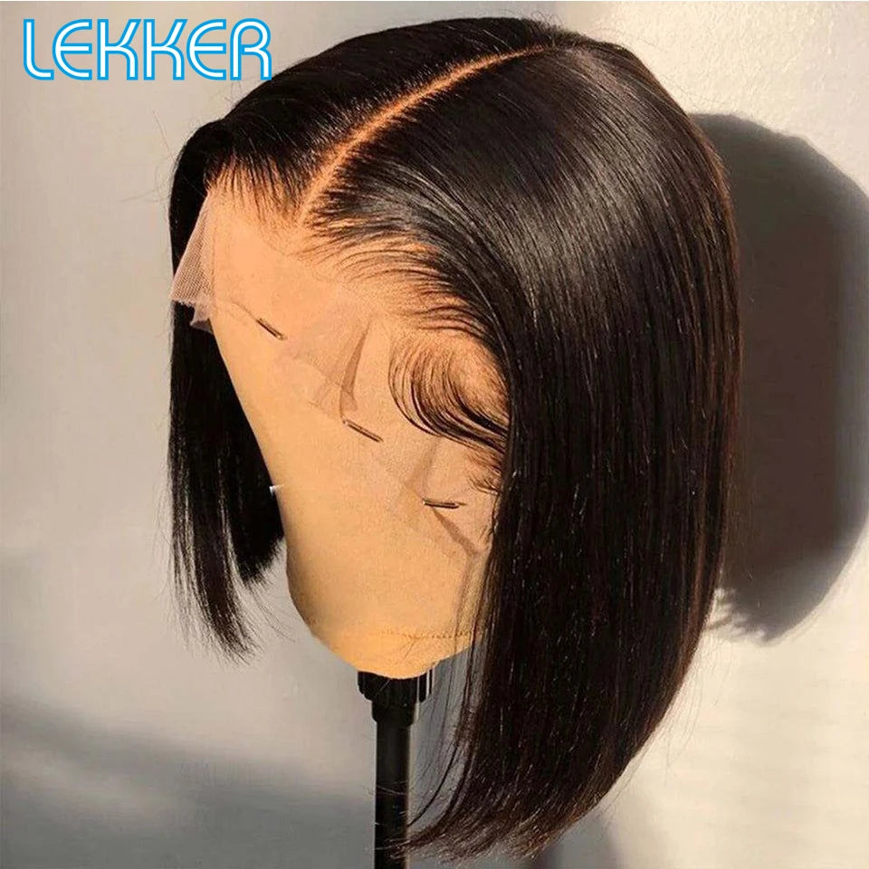 Lekker Blonde Long Pixie Cut Straight Bob 13x1 T Lace Front 100% Human Hair Wigs For Women Glueless Brazilian Remy Hair Colored