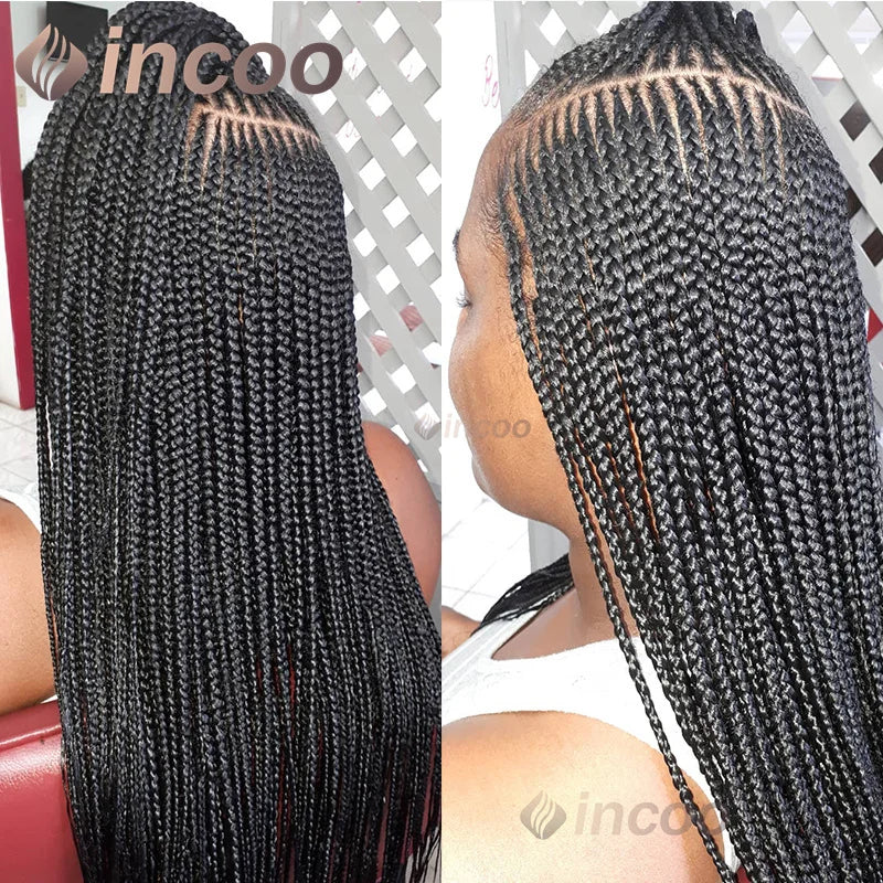 36inch Synthetic Twist Braided Wigs for Black Women Box Braided Full Lace Front Wig Adjustable Side Part Knotless Braids Wig