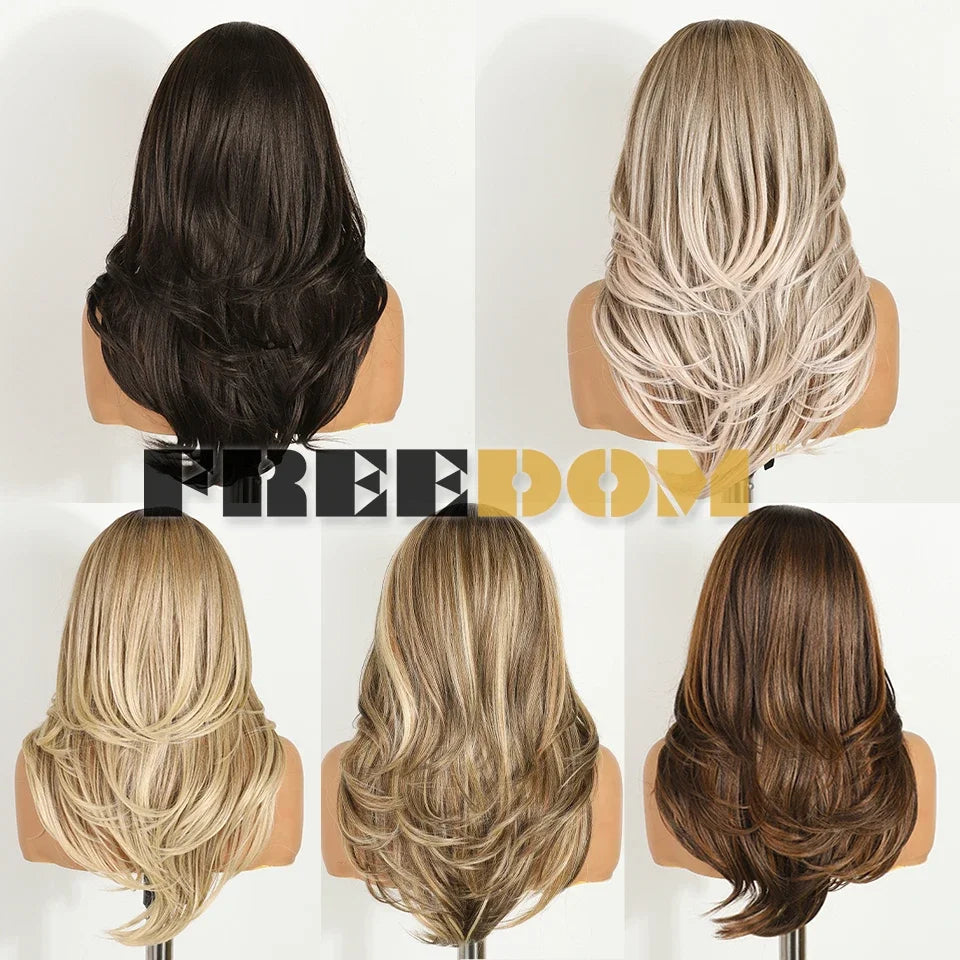 FREEDOM Layered Synthetic Lace Front Wigs For Women 20 Inch Ombre Blonde Wavy  6X4 Pre Plucked Wear And Go Glueless Lace Wigs