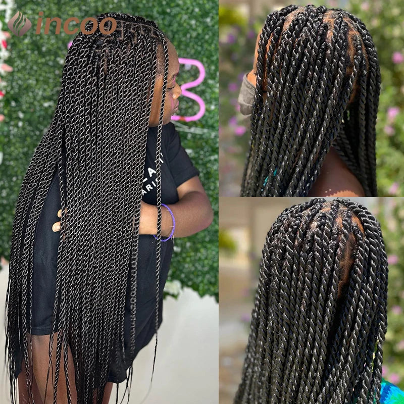 Full Lace Frontal Wigs Synthetic Twist Braided Wigs For Black Women Box Braided Lace Front Wig Faux Locs Wig Goddess Braids Wigs