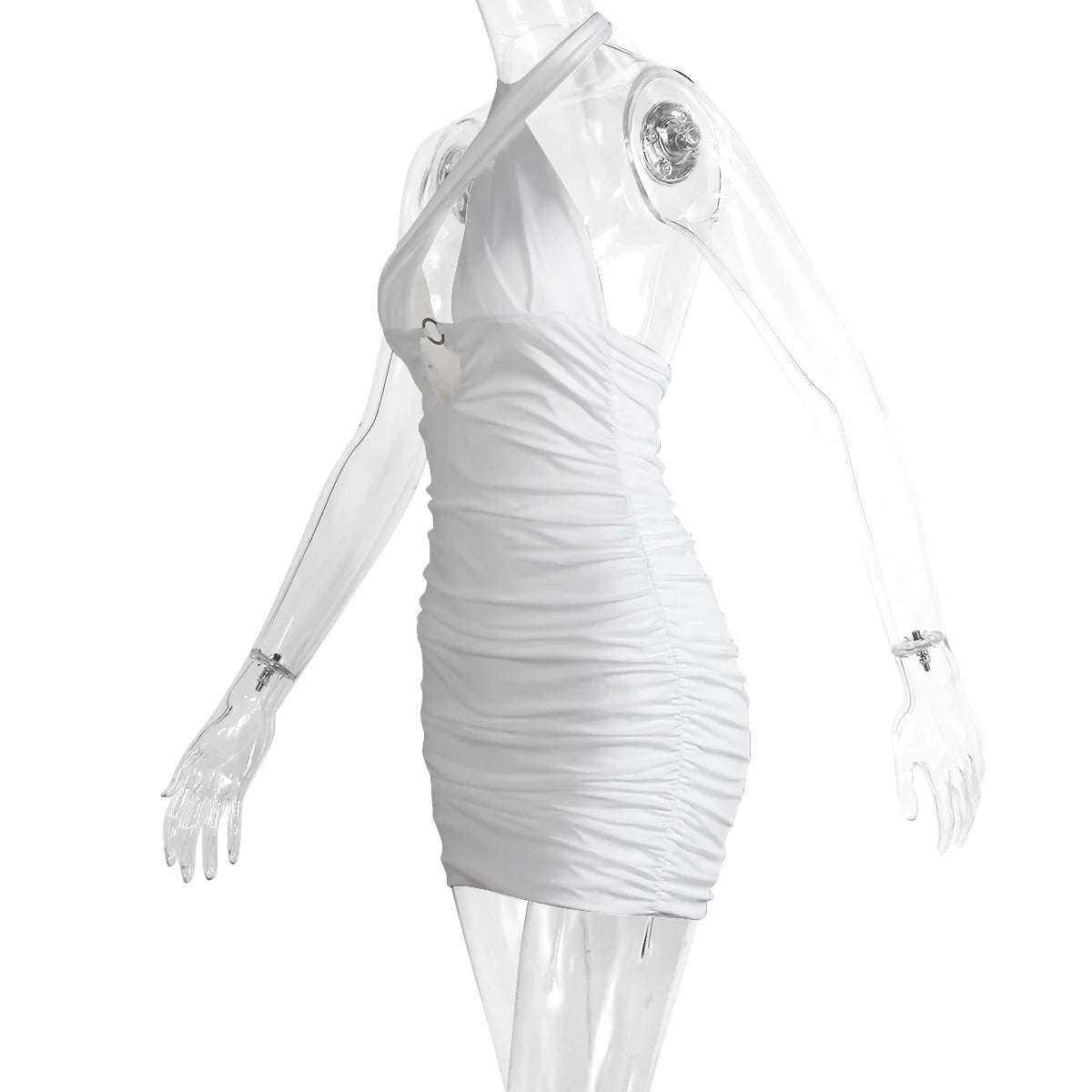 Josiaoprah Hollow Out Ruched Dress Women Solid Halter Sleeveless Mini Dress Women Summer Casual Pleated Streetwear Vestidos