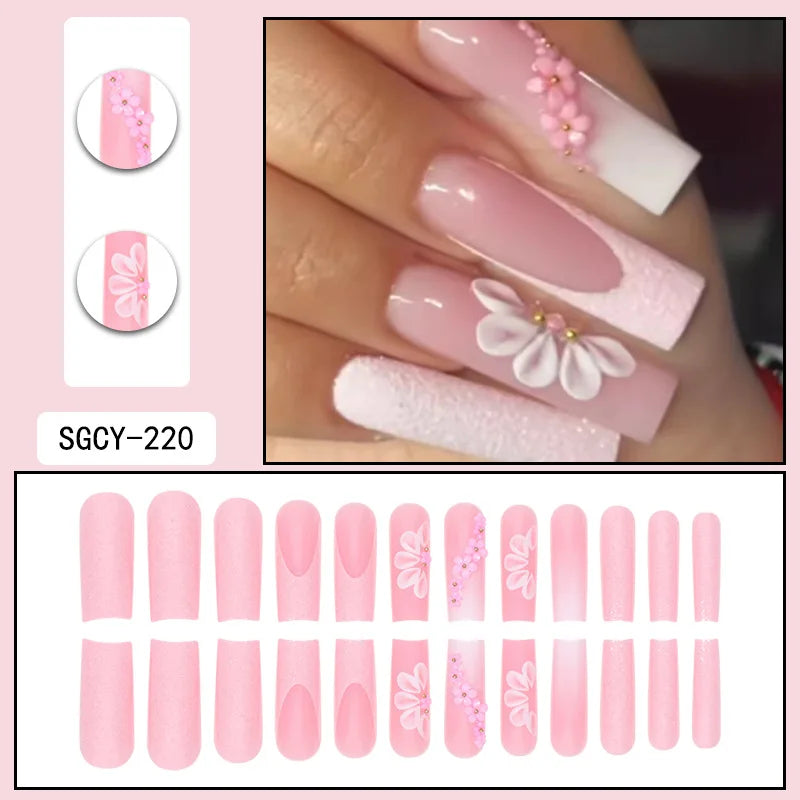 24 Long Coffin Wholesale fake nails art, latest finger artificial nail press on nails