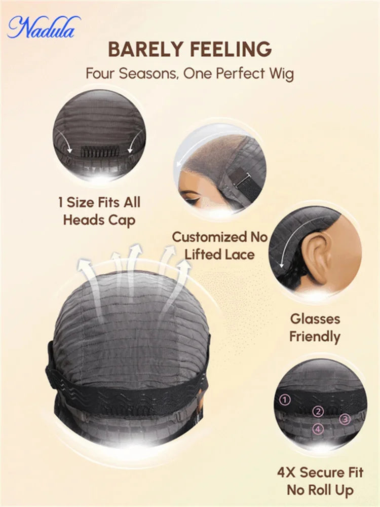Nadula Highlights Blonde Human Hair Wig with Face-Framing Loose Wave 7x5 Pre Cut HD Transparent Lace Glueless Wig 100% Human Hair Pre Bleached Knots Pre Plucked Put and Go Drawstring Wig for All Heads Sizes Last More Than 1 Y