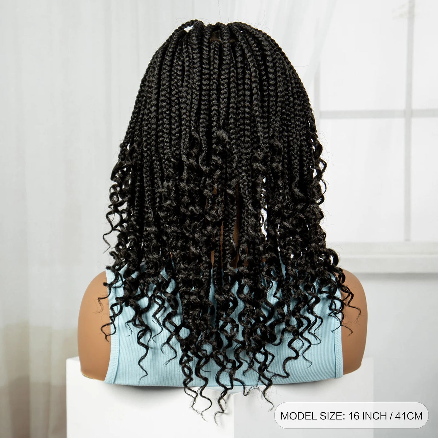 Knotless Box Boho Braided Wigs with Curly Ends Synthetic Full Lace Braided Lace Wigs Short Braided Bob Wig for Black Women