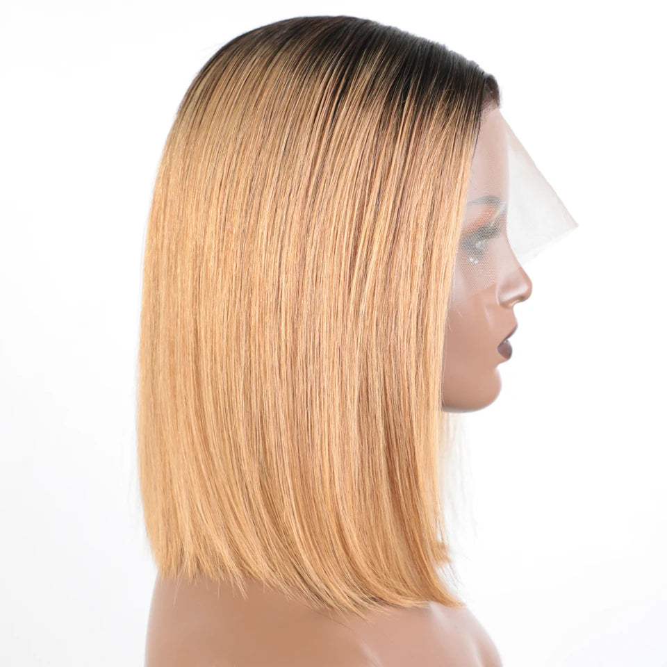 Lekker Blonde Long Pixie Cut Straight Bob 13x1 T Lace Front 100% Human Hair Wigs For Women Glueless Brazilian Remy Hair Colored