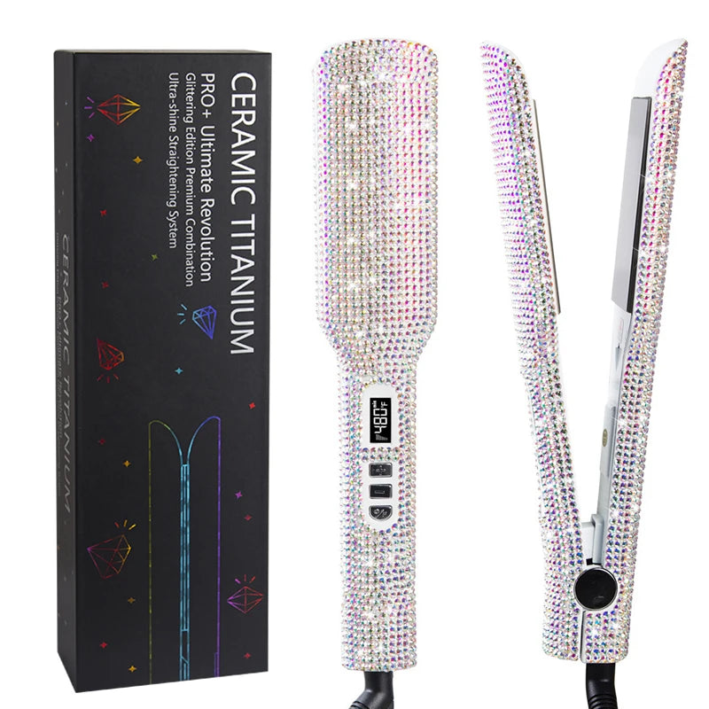 Rhinestone Flat Iron For a Perm Titanium Straightening Irons LCD Display Floating 2 Inches Wide Plate Hair Straightener Curler