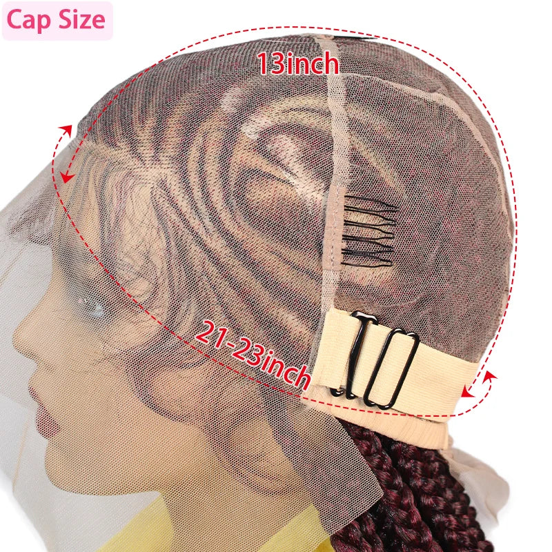 Burgundy Heart Synthetic  Full Lace Braided Wigs Knotless Cornrow Braid Lace Wig For Women Box Braids Wig With Baby Hair 36Inch