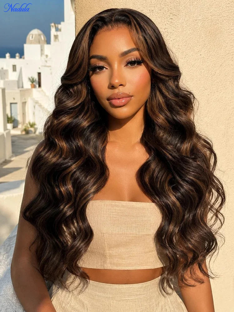 Nadula 7x5 HD Transparent Lace Drawstring Glueless Wig Body Wave Pre Bleached Knots Pre Plucked Human Hair Wig Ready to Wear