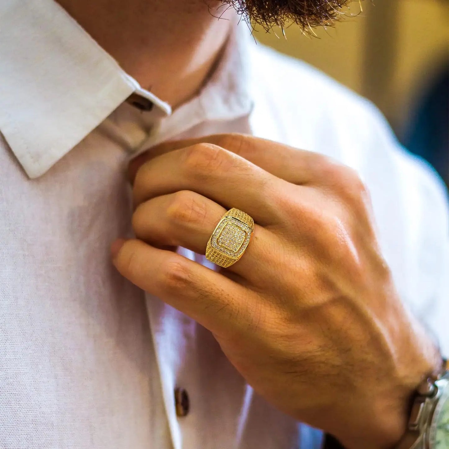 Square Micro Pave Set CZ Ring Cluster Iced Out Band Mens Bling Zircon Little Finger Ring for Men Hip Hop Rapper Jewelry