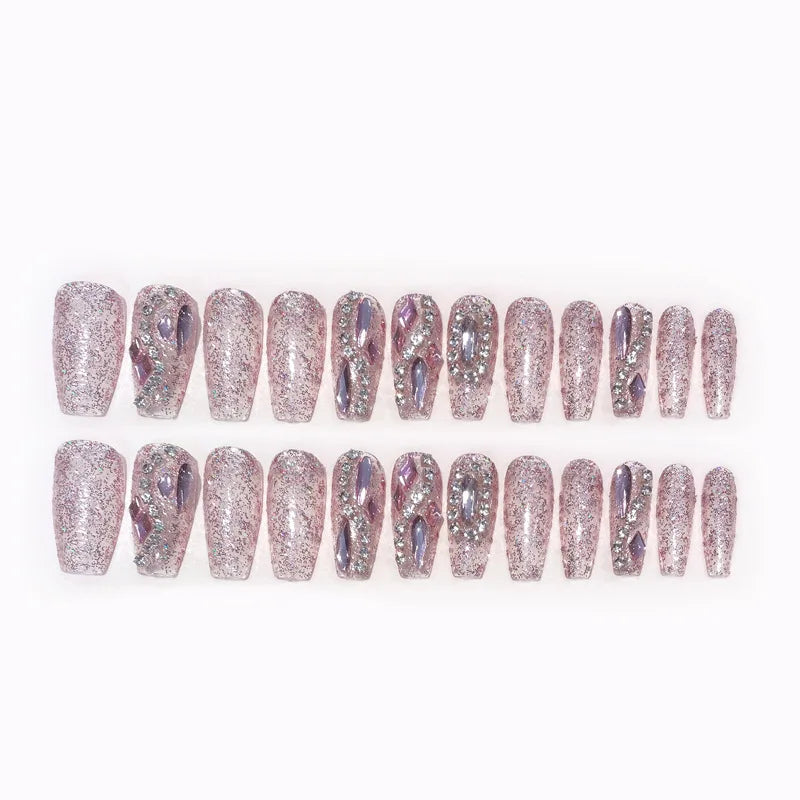 Glitter Fairy Rhinestone False nail Tips for Bride lady Wearable Sweet Crystal Design Press on Nails Mid Length Fake Nail Patch