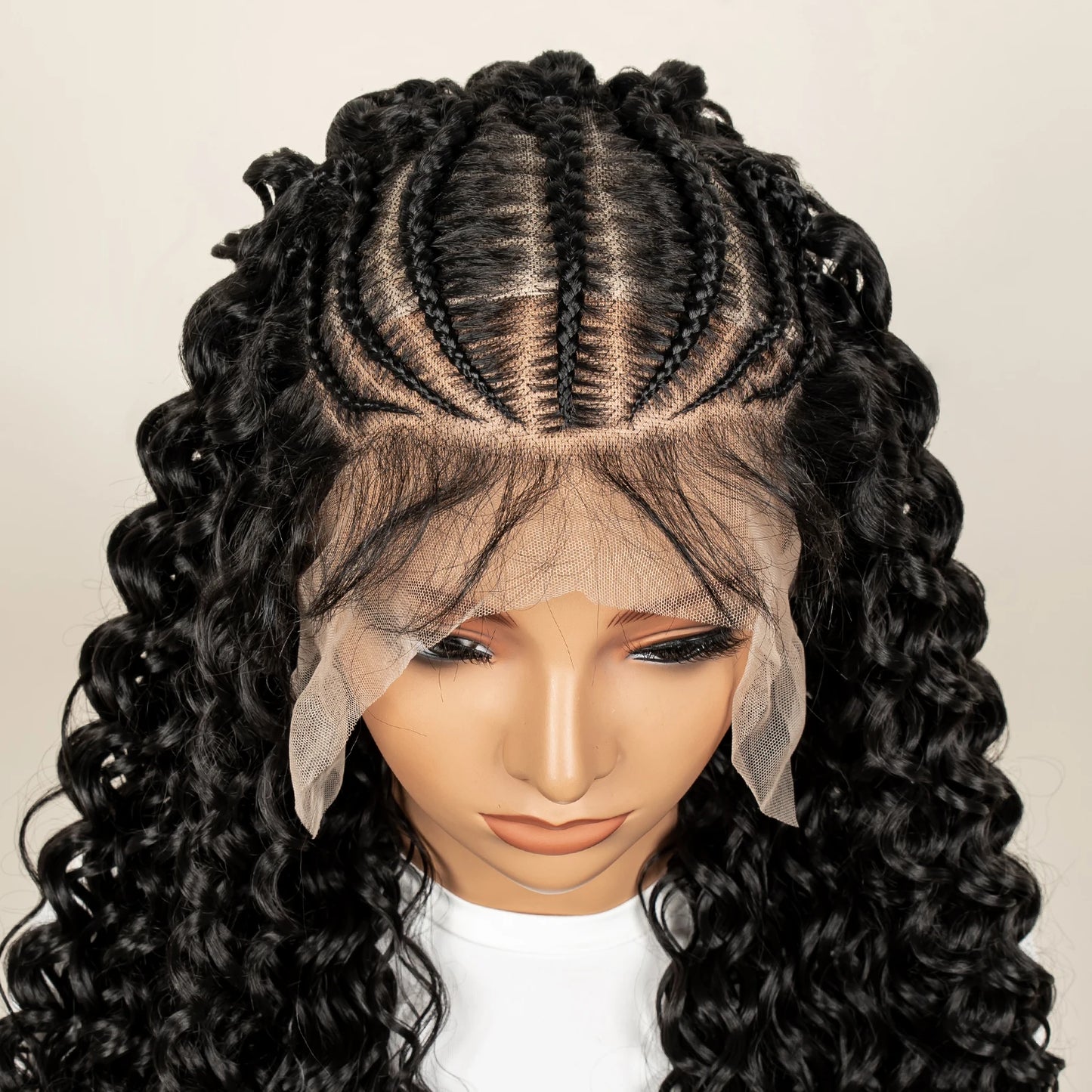 Half Braided Hair Wigs With Baby Natural Cornrow Synthetic Hair wig Deep Wave Full Lace Wigs 26 inch For Black Women