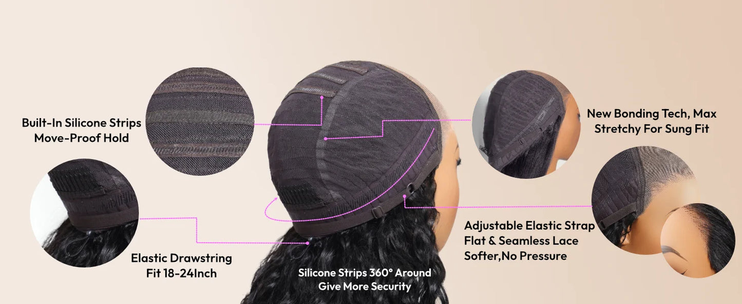 UNice 7x5 Bye Bye Slip™ Lace Balayage Highlight Wavy Bob Wig With Drawstring Put On & Go Glueless Human Hair Wig Ready To Wear