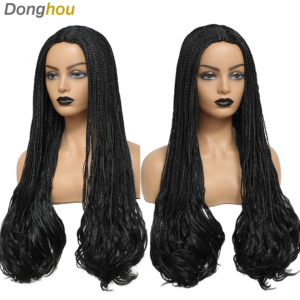 26 Inch Long Box Braided Wigs For Women Synthetic Perruque Tresse Africaine Micro Twist Box Braid Crochet Hair Curly Ends Wig