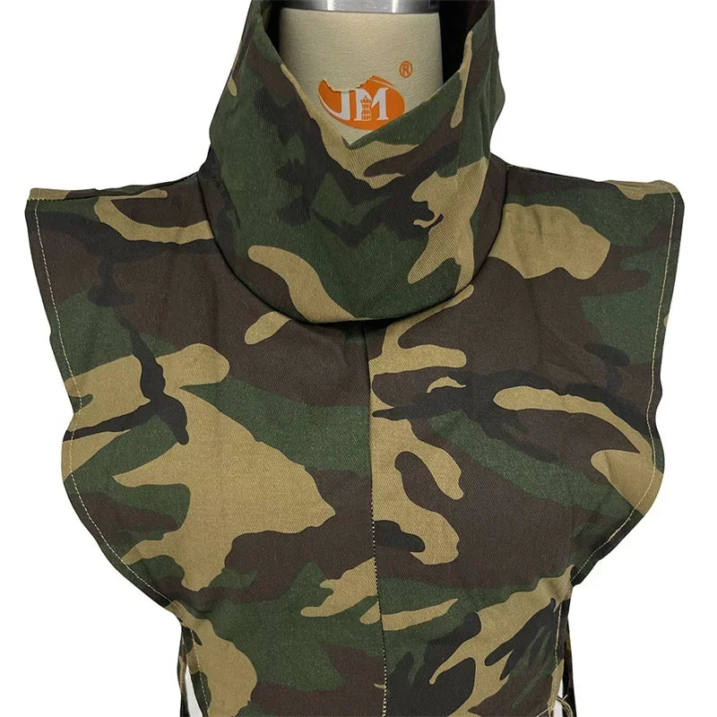 Streetwear Camouflage Print Short Sets Womens 2 Piece Outfits Sporty Casual Button Side Split Crop Top and Shorts Matching Sets