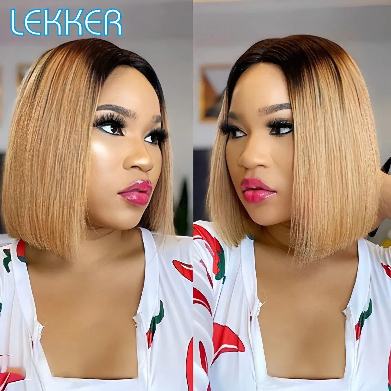 Lekker Blonde Long Pixie Cut Straight Bob 13x1 T Lace Front 100% Human Hair Wigs For Women Glueless Brazilian Remy Hair Colored