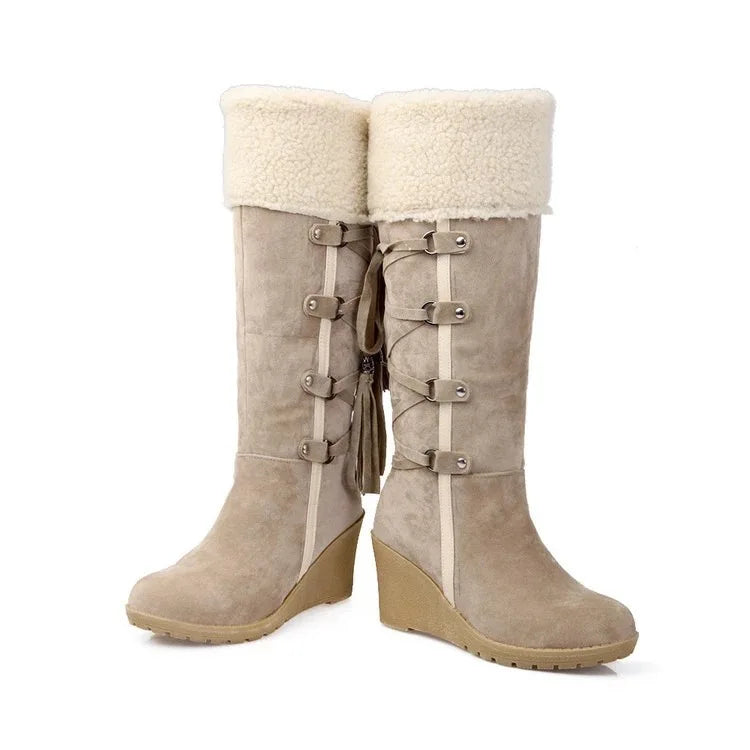 Women's High Boots 2022 Winter Fashion Lace-up Tassel Long Boots Women Platform Wedge Snow Boots Warm Cotton Boots Botas Mujer