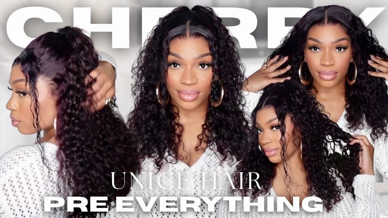 UNice Pre Everything 13x4 Lace Frontal Black Cherry Water Wave Human Hair Wig Pre Ear Tape Peel & Stick Glueless Wig Ready-to-go
