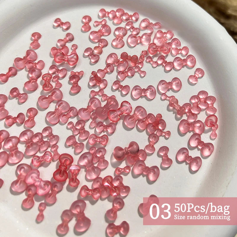 100/200pcs 3D Mixed Nail Decorations Kawaii Heart Flower Bear Pearl Design Rhinestone Nail Art Charms Jewelry Manicure Accessory
