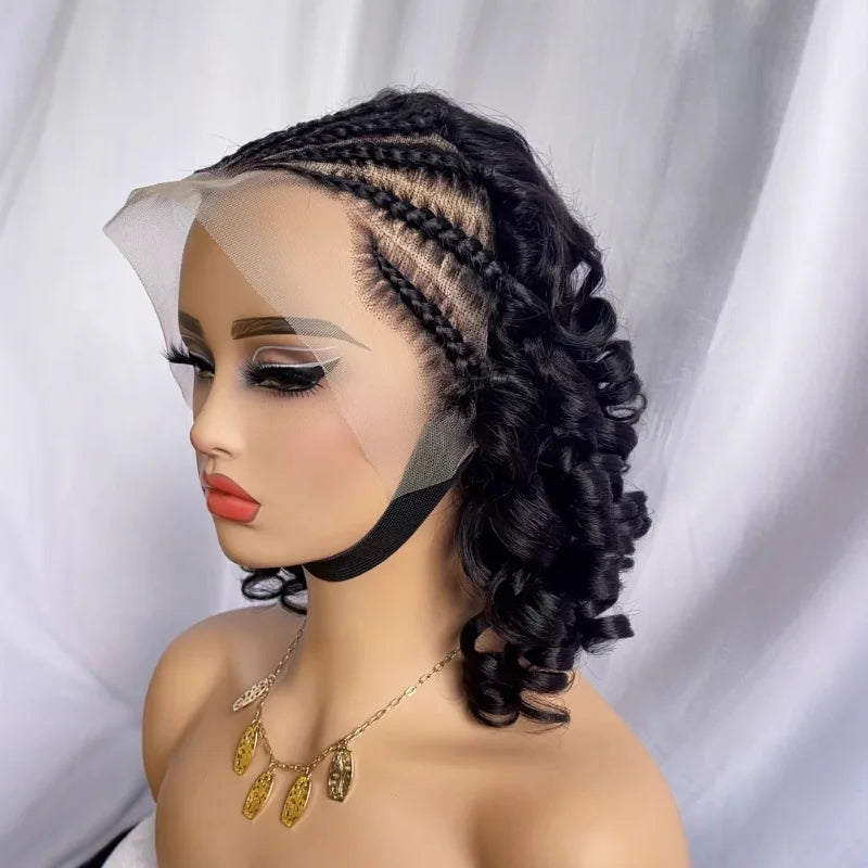 Bouncy Curly 13x4 Lace Braided Short Curly Wigs 100% Human Hair Loose Wave Transparent Lace Brazilian Virgin Hair Remy Soft