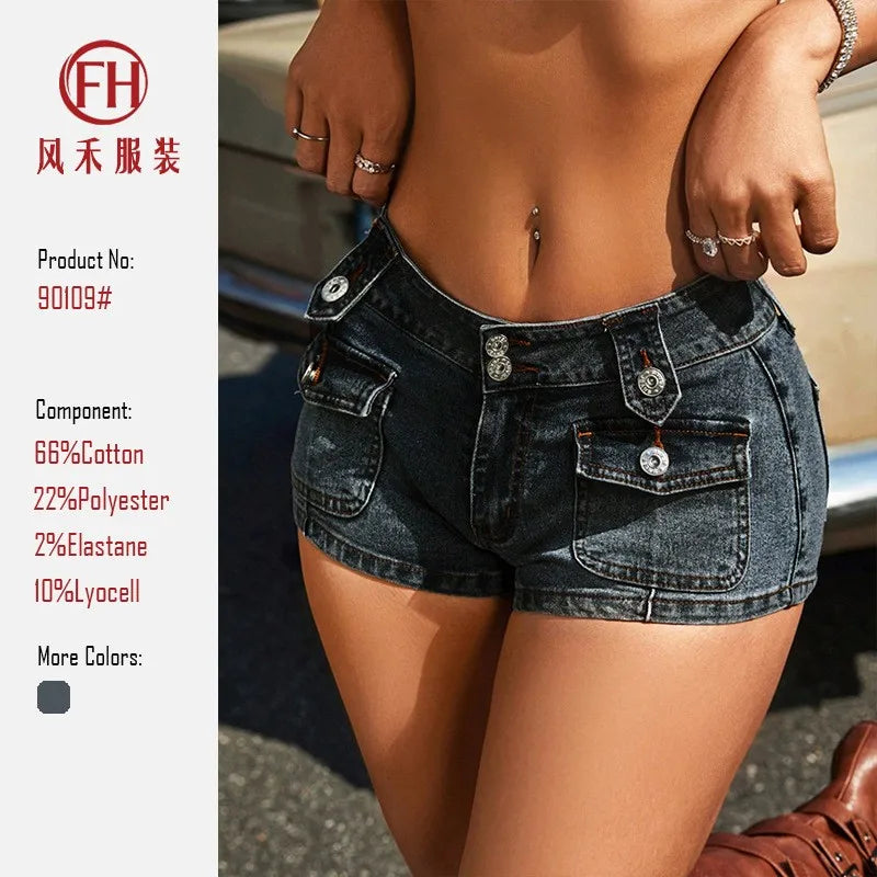 Summer Women's Clothing Sexy Slimming Mid Waist Jean Shorts For Woman Vintage Y2K Bodycon Denim Hot Pants Casual Summer Wear