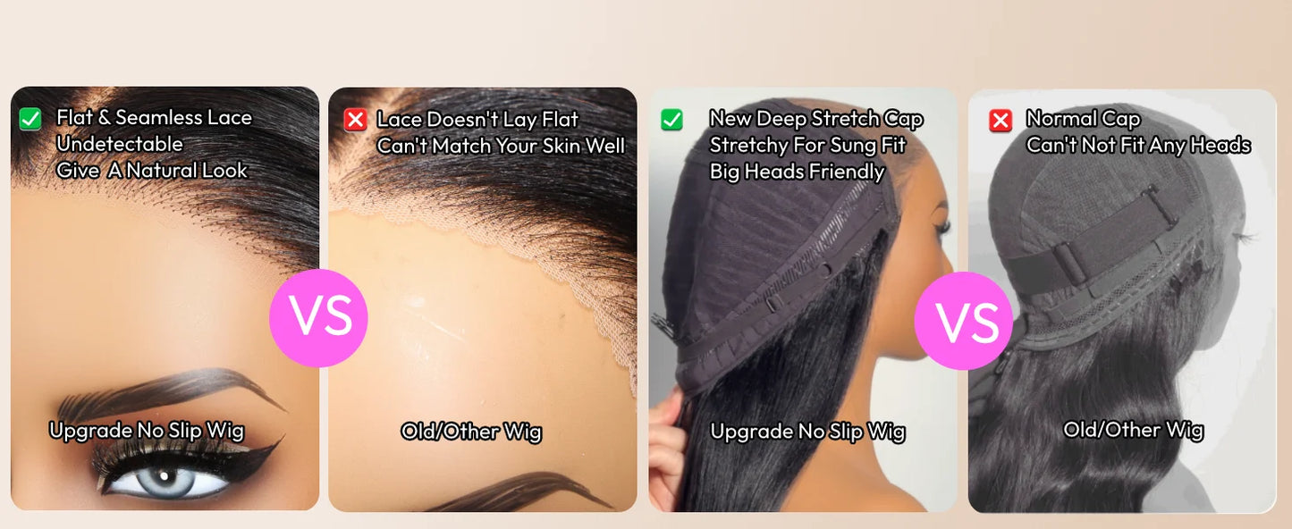 UNice 7x5 Bye Bye Slip™ Lace Balayage Highlight Wavy Bob Wig With Drawstring Put On & Go Glueless Human Hair Wig Ready To Wear