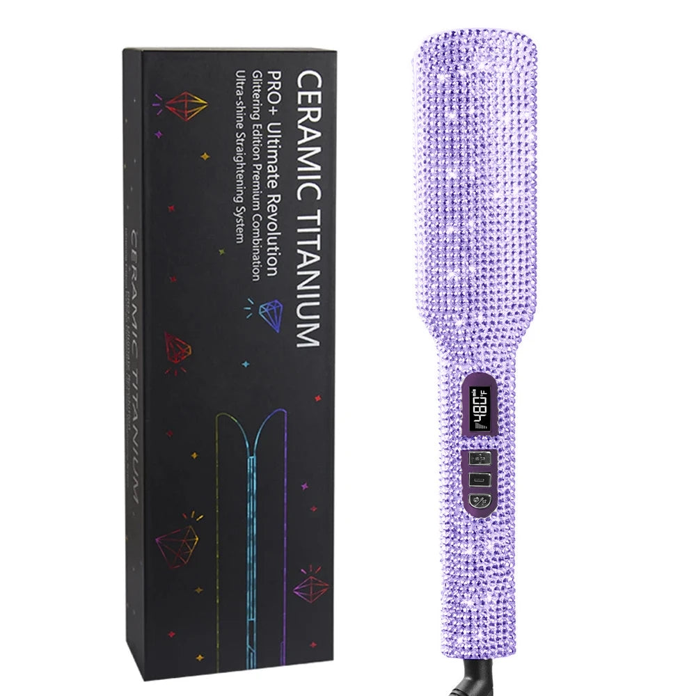 Rhinestone Flat Iron For a Perm Titanium Straightening Irons LCD Display Floating 2 Inches Wide Plate Hair Straightener Curler